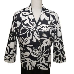 Patricr Christopher White Black Floral One Button Jacket Sz 14